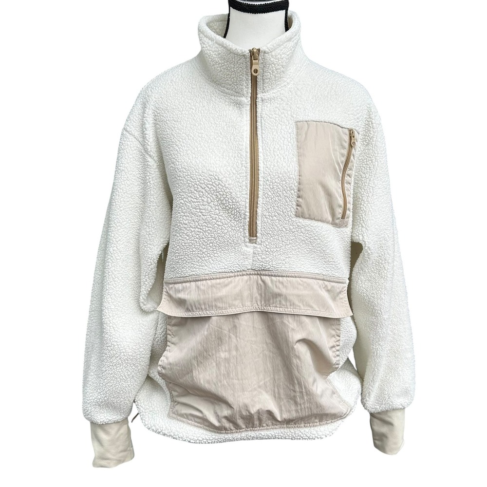 OFFLINE by Aerie Sherpa Fleece Half Zip Pullover Cream Beige Size Small